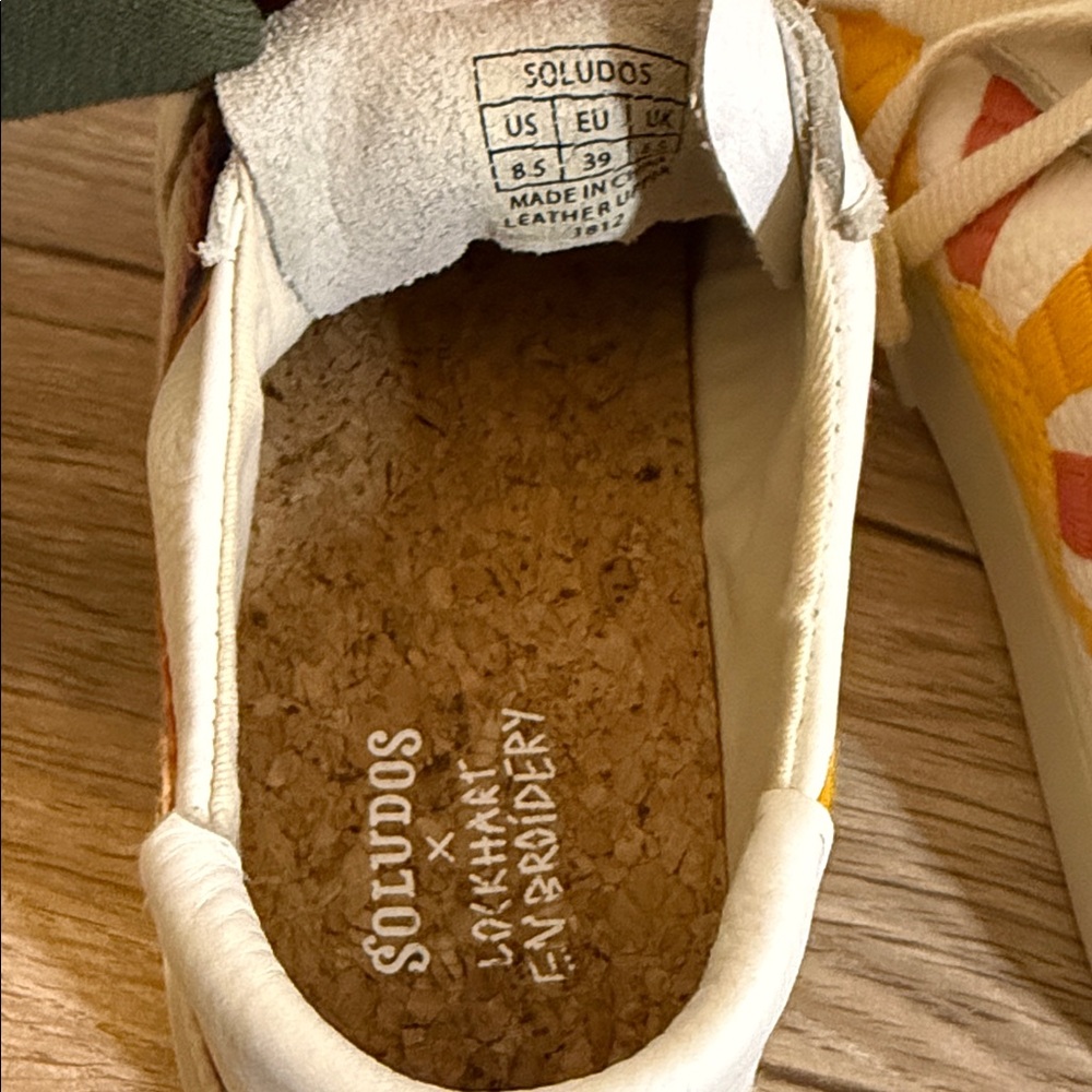 Soludos White Sneakers with Sun and Rainbow Stripes 8.5 - Picture 6 of 7